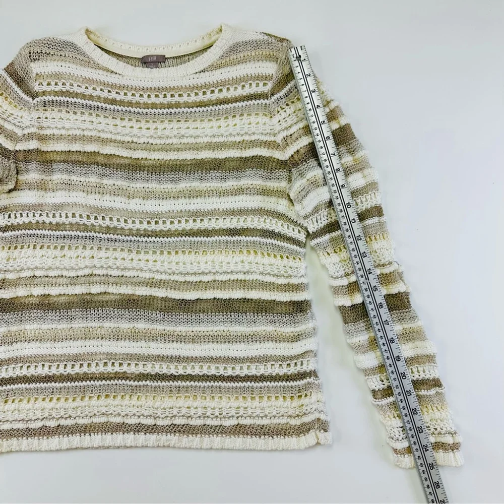 J Jill neutral open knit pullover sweater Large cotton blend taupe cream ivory